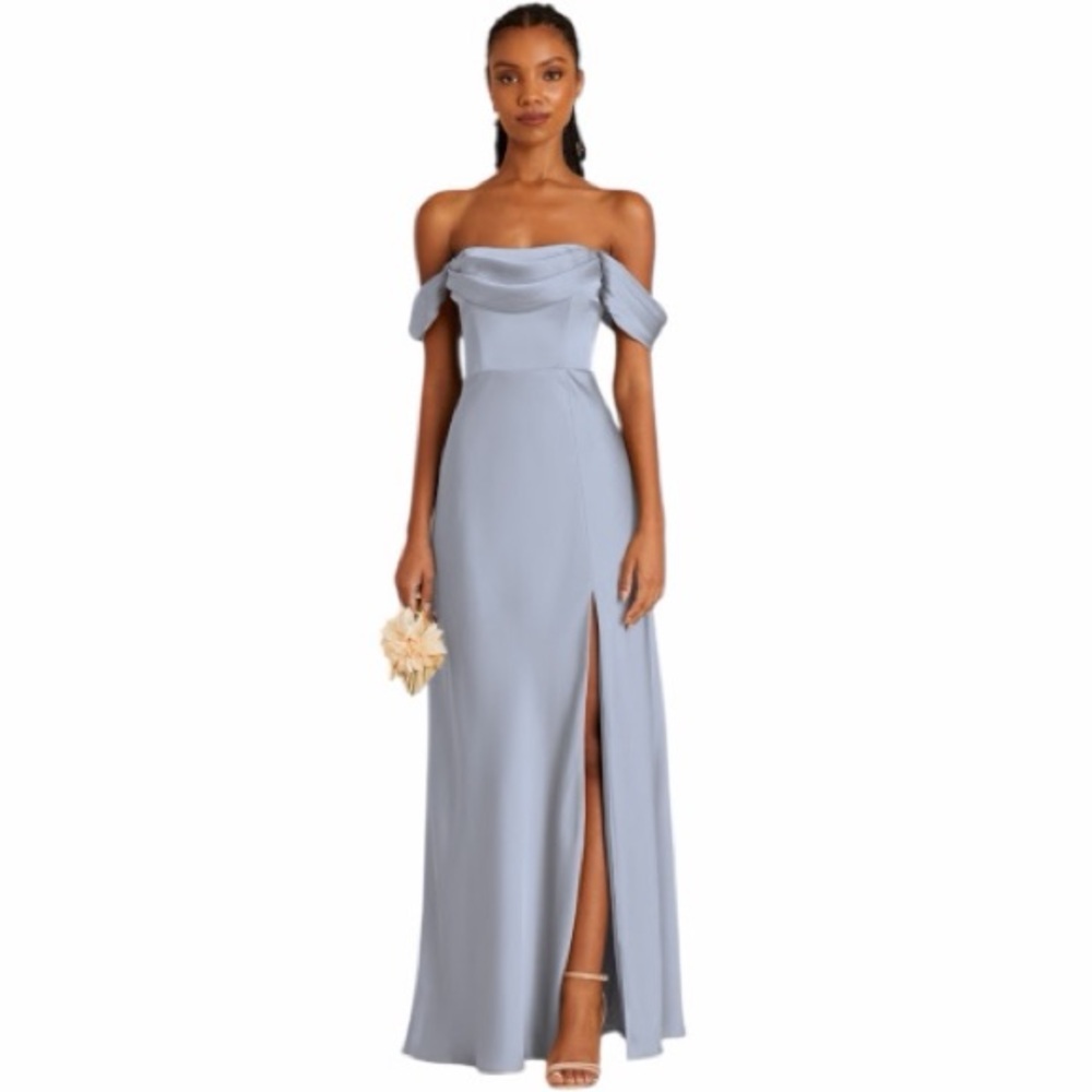 Birdy Grey Off-Shoulder Maxi Dress in Dusty Blue